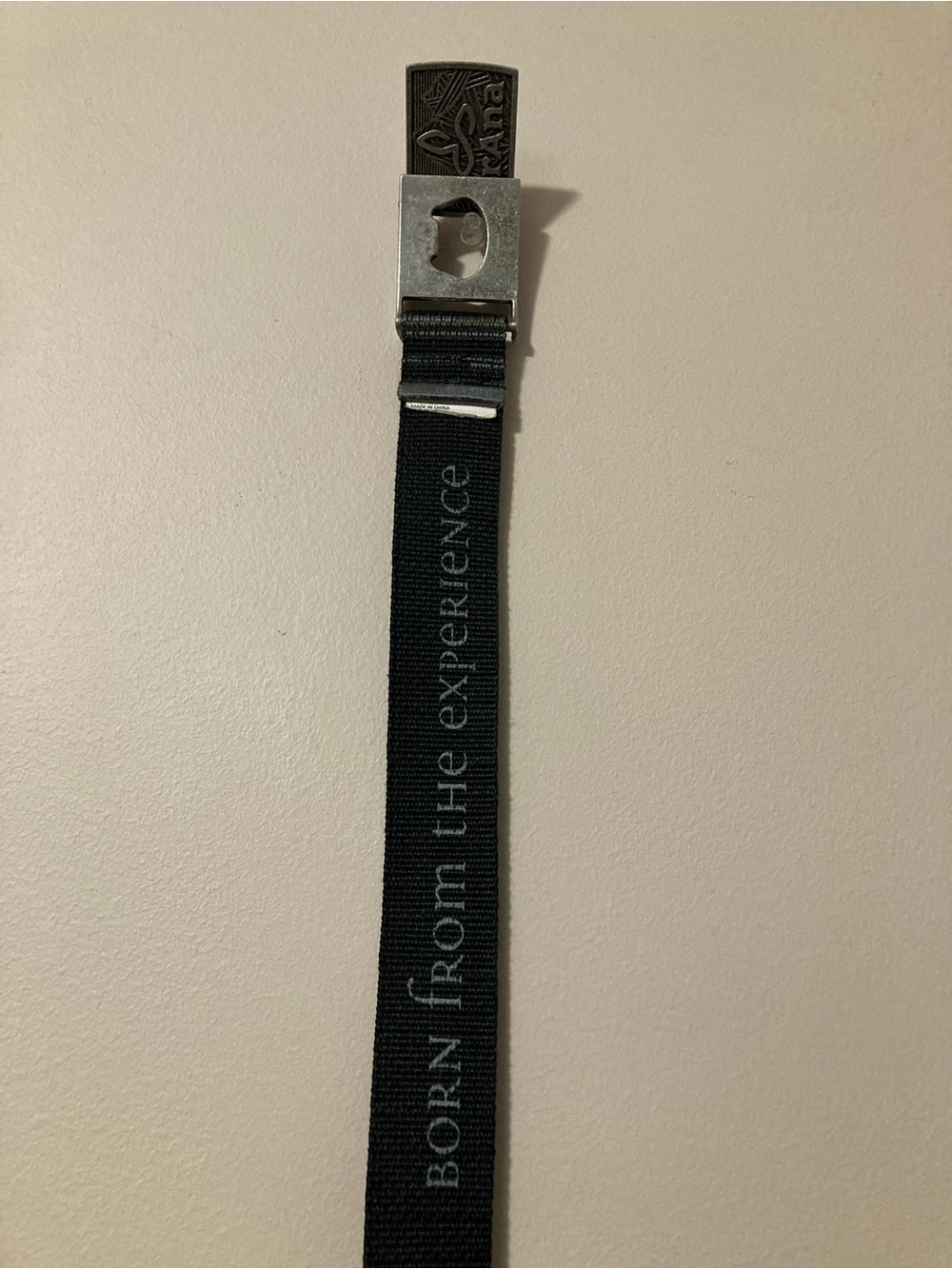Prana Black Striped Belt with Subtle Gray Text - Picture 3 of 5